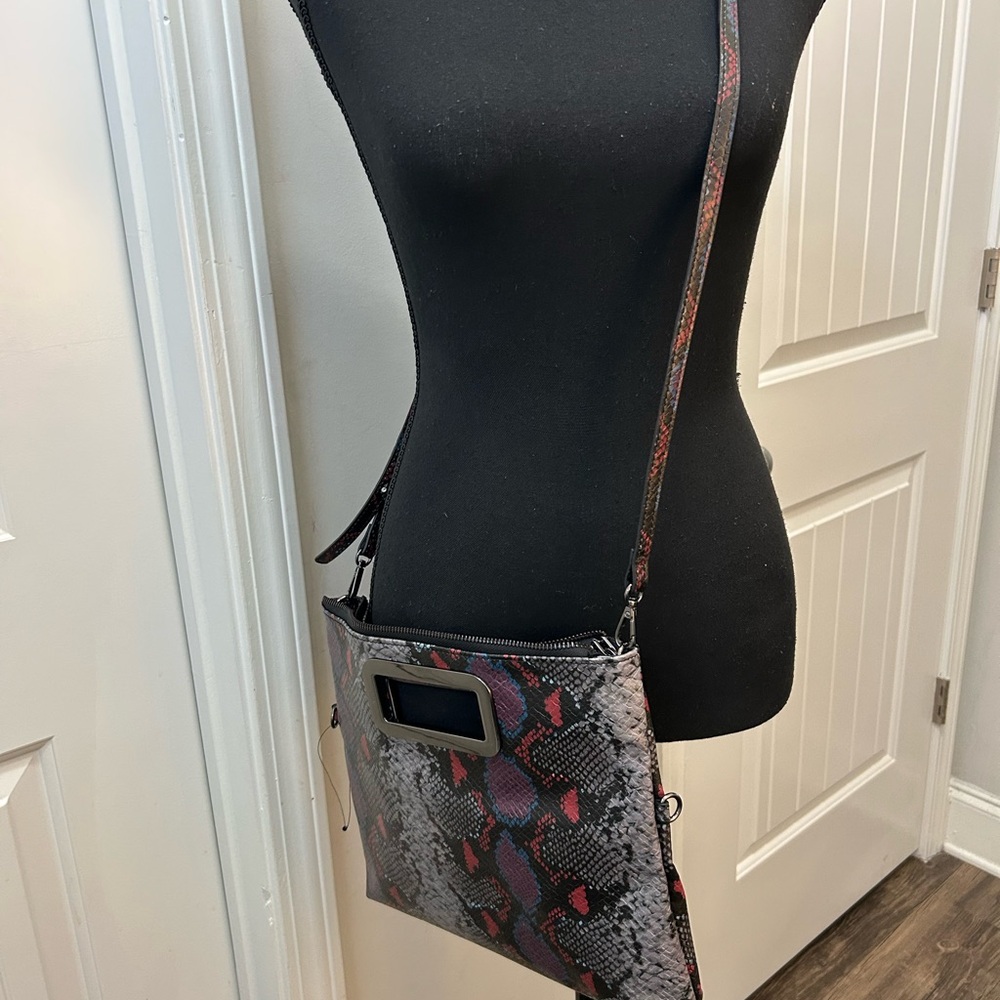 INC International Concepts Red and Black Snake Print Crossbody Bag